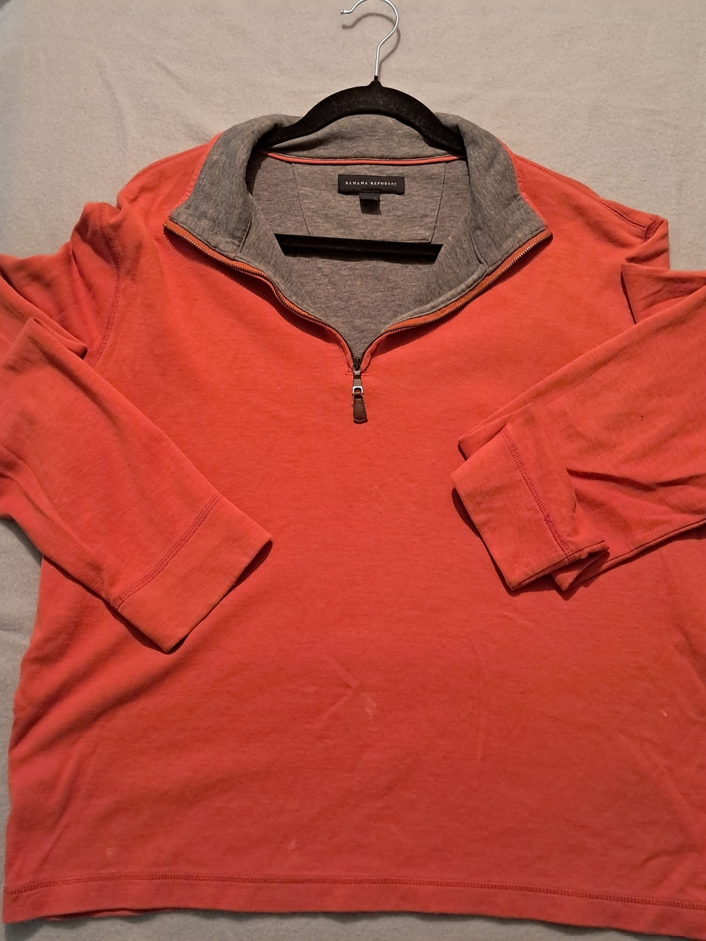 Banana Republic Men's Orange Half-Zip Sweater with Gray Trim